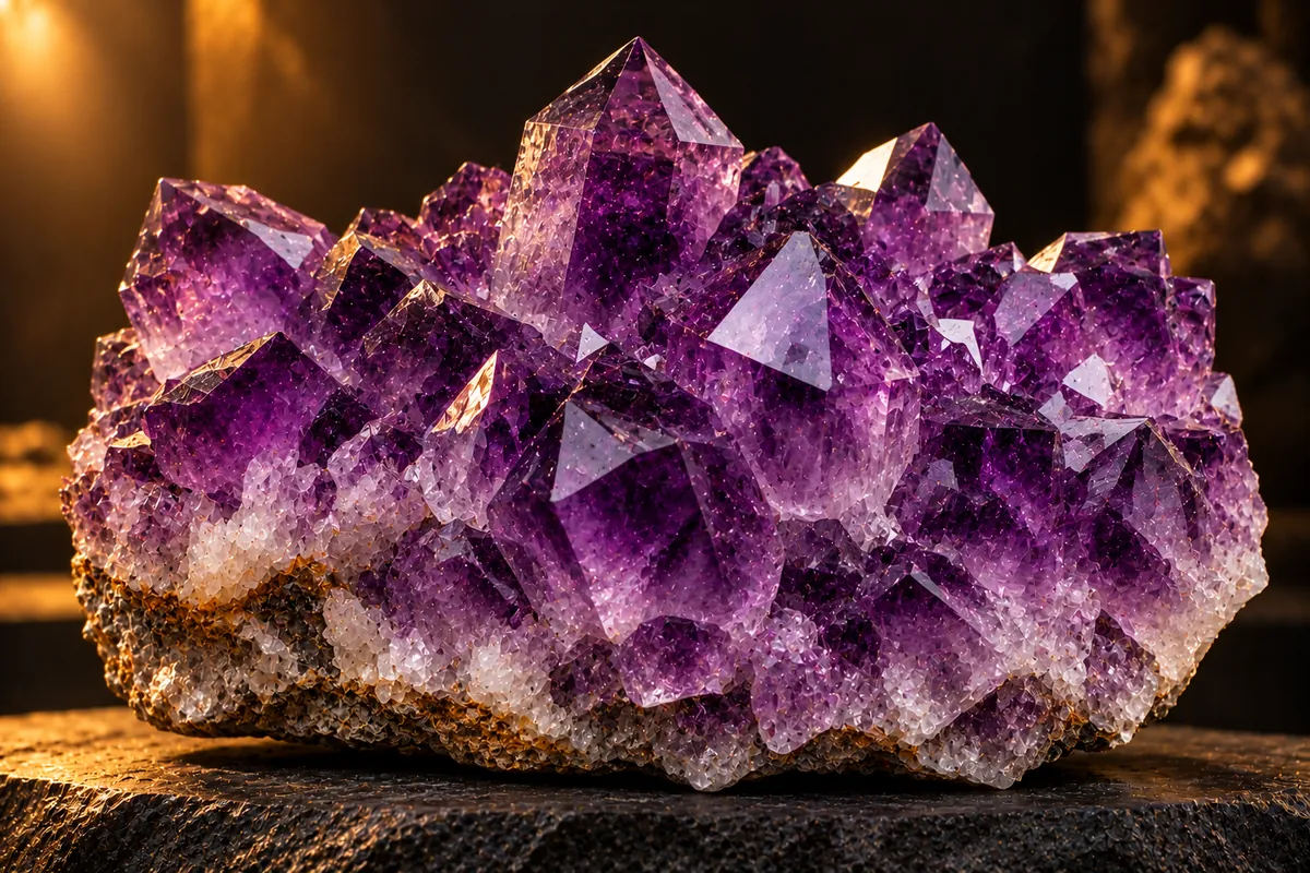 Deep purple amethyst crystal cluster (illustration)