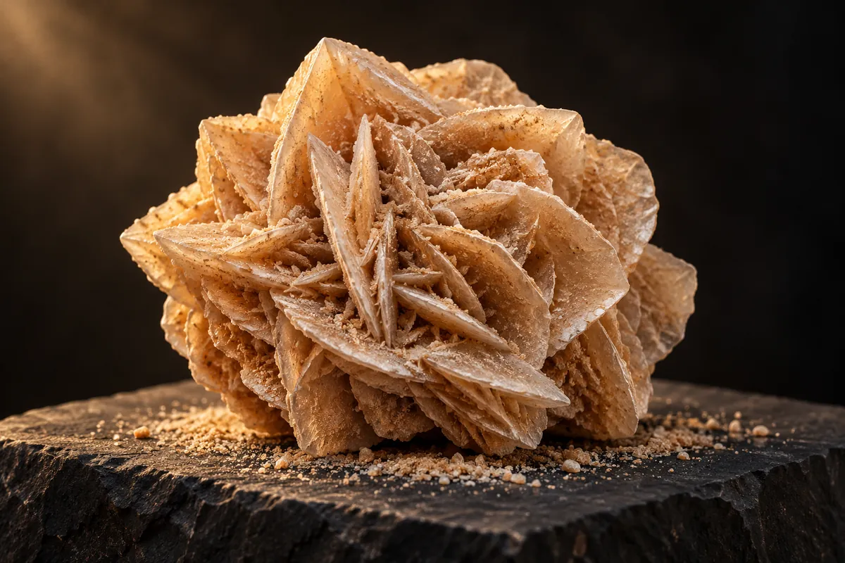 Desert rose gypsum and sand crystal rosette (illustration)