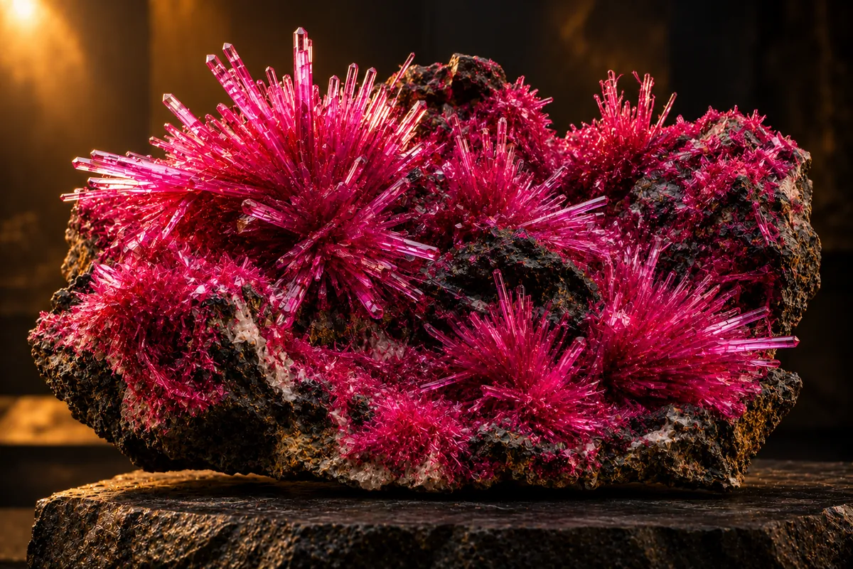 Magenta erythrite cobalt bloom crystals (illustration)